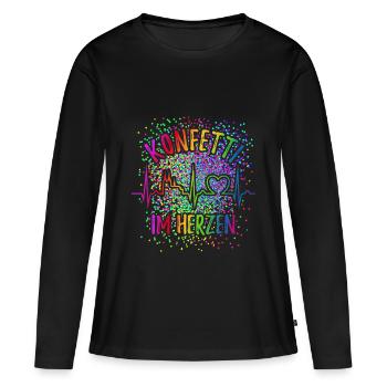 Konfetti im Herzen - Köln Karneval - Verkleidung - Frauen Premium Bio Langarmshirt - Schwarz - Vorne - Julia (174cm)