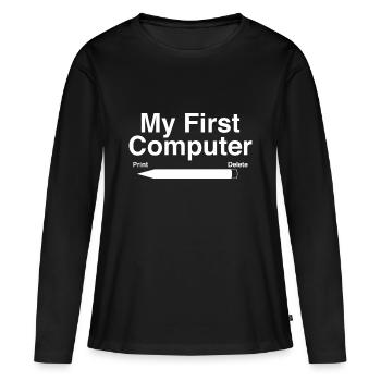 Mon premier ordinateur - T-shirt manches longues Premium bio Femme - noir - Devant - Julia (174cm)