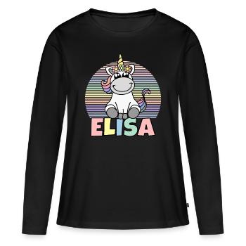 Nom de la licorne Elisa - T-shirt manches longues Premium bio Femme - noir - Devant - Julia (174cm)