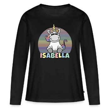Nom de la licorne Isabella - T-shirt manches longues Premium bio Femme - noir - Devant - Julia (174cm)