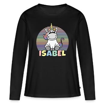 Nom de la licorne Isabel - T-shirt manches longues Premium bio Femme - noir - Devant - Julia (174cm)
