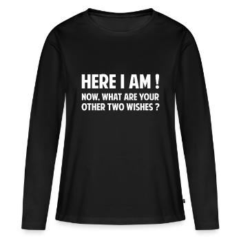 Quels sont vos deux autres souhaits - T-shirt manches longues Premium bio Femme - noir - Devant - Julia (174cm)