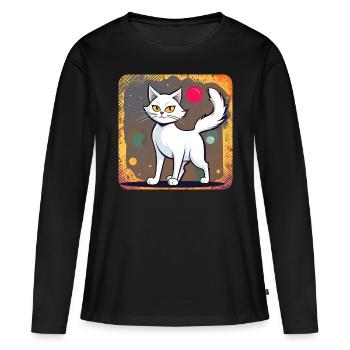 Fier chat blanc - T-shirt manches longues Premium bio Femme - noir - Devant - Julia (174cm)