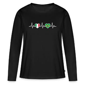 Brésil Italie Heartbeat Drapeau Brésil - T-shirt manches longues Premium bio Femme - noir - Devant - Julia (174cm)
