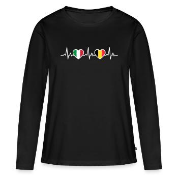 Belgique Italie Vintage Heartbeat Drapeau belge - T-shirt manches longues Premium bio Femme - noir - Devant - Julia (174cm)
