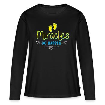 Les miracles se produisent - T-shirt manches longues Premium bio Femme - noir - Devant - Julia (174cm)