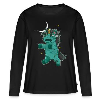 Halloween Zombie Einhorn - Frauen Premium Bio Langarmshirt - Schwarz - Vorne - Julia (174cm)