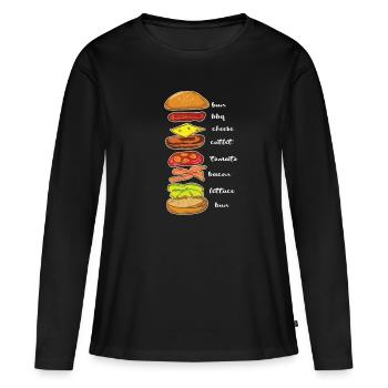 Hamburger Burger Cheeseburger Instructions Cadeau - T-shirt manches longues Premium bio Femme - noir - Devant - Julia (174cm)