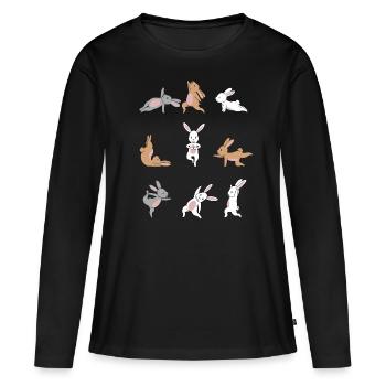 Yoga lapin méditation Yogi lapin Namaste cadeau - T-shirt manches longues Premium bio Femme - noir - Devant - Julia (174cm)