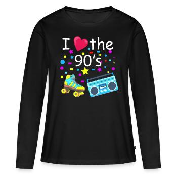 I love the 90s - Neunziger Party T-Shirt Retro - Frauen Premium Bio Langarmshirt - Schwarz - Vorne - Julia (174cm)
