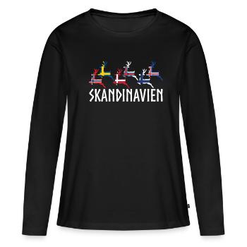 Skandinavien Elch Norwegen Schweden Dänemark - Frauen Premium Bio Langarmshirt - Schwarz - Vorne - Julia (174cm)