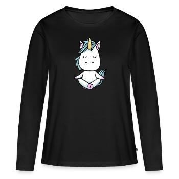 Cadeau de méditation yoga licorne Yogi Namaste - T-shirt manches longues Premium bio Femme - noir - Devant - Julia (174cm)