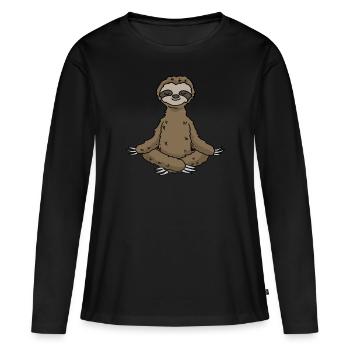 Cadeau de méditation yoga paresseux Yogi Namaste - T-shirt manches longues Premium bio Femme - noir - Devant - Julia (174cm)