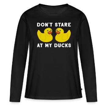 Ente Gummi Gummiente Entlein Bad Spielzeug Entchen - Frauen Premium Bio Langarmshirt - Schwarz - Vorne - Julia (174cm)