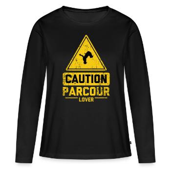 CAUTION PARCOUR LOVER - Women's Premium Organic Long Sleeve Shirt - black - Front - Julia (174cm)