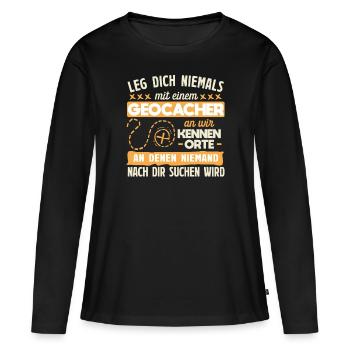 Geocaching Geocacher Proverbe - T-shirt manches longues Premium bio Femme - noir - Devant - Julia (174cm)