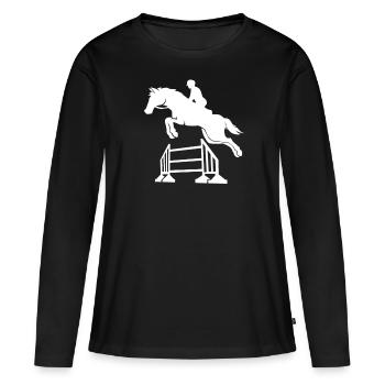 Cheval de cavalier galop de saut d'obstacles de course de poulain - T-shirt manches longues Premium bio Femme - noir - Devant - Julia (174cm)