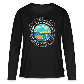 Sauvez le cadeau en plastique en plastique océan - T-shirt manches longues Premium bio Femme - noir - Devant - Julia (174cm)