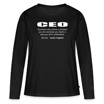 Description du chef de la direction - T-shirt manches longues Premium bio Femme - noir - Devant - Julia (174cm)