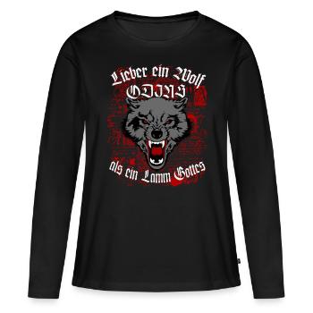 Wikinger Wolf Odins - Frauen Premium Bio Langarmshirt - Schwarz - Vorne - Julia (174cm)