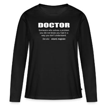 Description du docteur - T-shirt manches longues Premium bio Femme - noir - Devant - Julia (174cm)