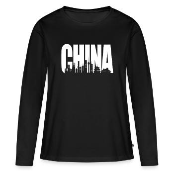 Chine - T-shirt manches longues Premium bio Femme - noir - Devant - Julia (174cm)