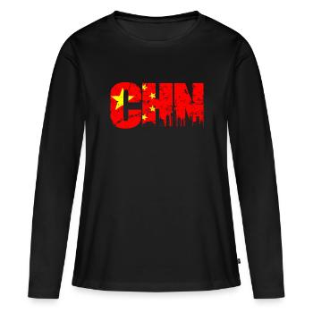 Chine - T-shirt manches longues Premium bio Femme - noir - Devant - Julia (174cm)