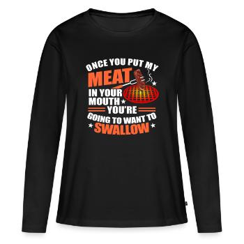 Fleisch - Frauen Premium Bio Langarmshirt - Schwarz - Vorne - Julia (174cm)