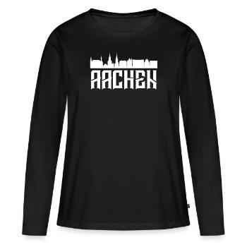 Aachen - Frauen Premium Bio Langarmshirt - Schwarz - Vorne - Julia (174cm)