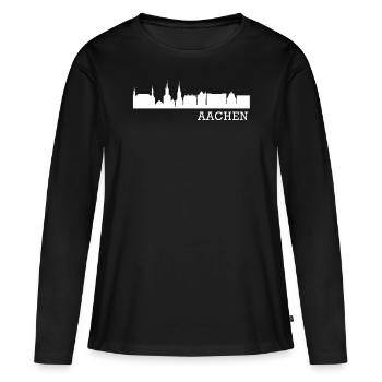 Aachen - Frauen Premium Bio Langarmshirt - Schwarz - Vorne - Julia (174cm)