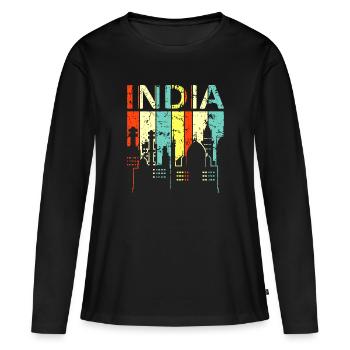 Inde - T-shirt manches longues Premium bio Femme - noir - Devant - Julia (174cm)