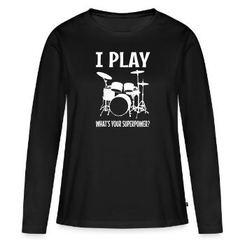Schlagzeug Schlagzeuger Drummer Geschenk - Frauen Premium Bio Langarmshirt - Schwarz - Vorne - Julia (174cm)