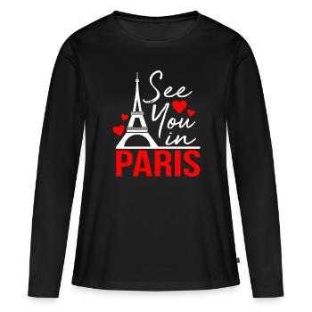 Paris - T-shirt manches longues Premium bio Femme - noir - Devant - Julia (174cm)