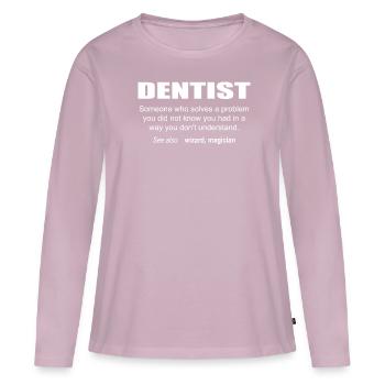 Description du dentiste - T-shirt manches longues Premium bio Femme - rose poudré - Devant - Julia (174cm)