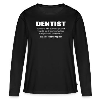 Description du dentiste - T-shirt manches longues Premium bio Femme - noir - Devant - Julia (174cm)