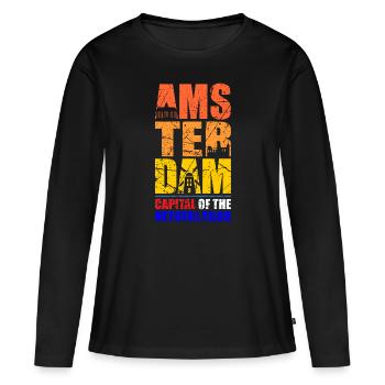 Amsterdam - T-shirt manches longues Premium bio Femme - noir - Devant - Julia (174cm)