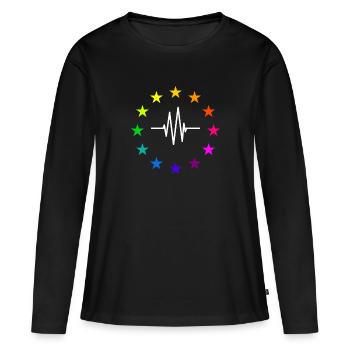Europa EU Sterne in Regenbogenfarben mit Pulslinie - Frauen Premium Bio Langarmshirt - Schwarz - Vorne - Julia (174cm)