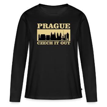 Prague - T-shirt manches longues Premium bio Femme - noir - Devant - Julia (174cm)