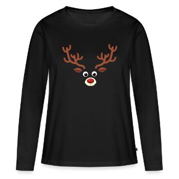 Visage de renne de Noël - Nez rouge Rudolph Reindeer - T-shirt manches longues Premium bio Femme - noir - Devant - Julia (174cm)