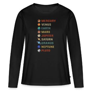 Planètes univers - T-shirt manches longues Premium bio Femme - noir - Devant - Julia (174cm)