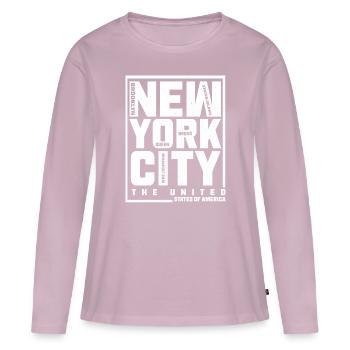 New York - T-shirt manches longues Premium bio Femme - rose poudré - Devant - Julia (174cm)