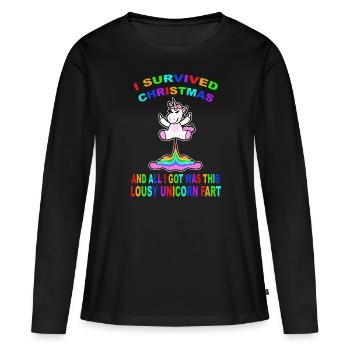 Furzendes Einhorn Mittelfinger Einhorn Xmas - Frauen Premium Bio Langarmshirt - Schwarz - Vorne - Julia (174cm)