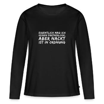 Partnerlook nur nackt - Frauen Premium Bio Langarmshirt - Schwarz - Vorne - Julia (174cm)