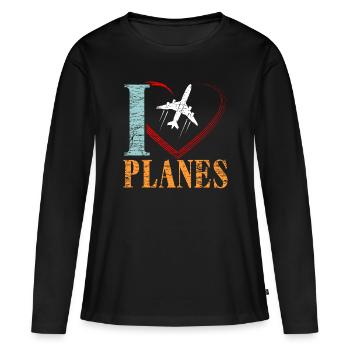 plane - Women's Premium Organic Long Sleeve Shirt - black - Front - Julia (174cm)