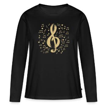 Clef Music Notes Clé de sol Clef - T-shirt manches longues Premium bio Femme - noir - Devant - Julia (174cm)
