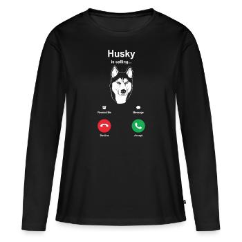 Husky Schlittenhunde - Frauen Premium Bio Langarmshirt - Schwarz - Vorne - Julia (174cm)