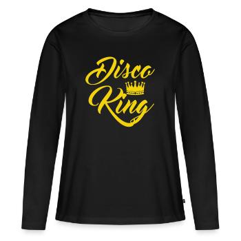 1970s Disco King Shirt/Vintage 70s Dance Party - Frauen Premium Bio Langarmshirt - Schwarz - Vorne - Julia (174cm)