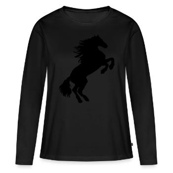 étalon noir - chemise de cheval noir &sweat à capuche - T-shirt manches longues Premium bio Femme - noir - Devant - Julia (174cm)