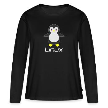 Geek Linux - T-shirt manches longues Premium bio Femme - noir - Devant - Julia (174cm)