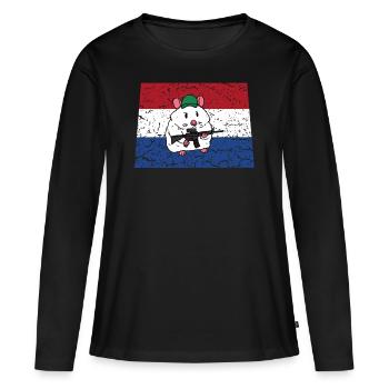 Hamster soldat Pays-Bas tireur de fusil militaire - T-shirt manches longues Premium bio Femme - noir - Devant - Julia (174cm)